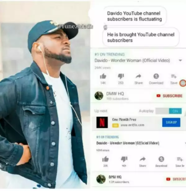 Davido Caught Buying Fake Views On Youtube To Boost His New Song 